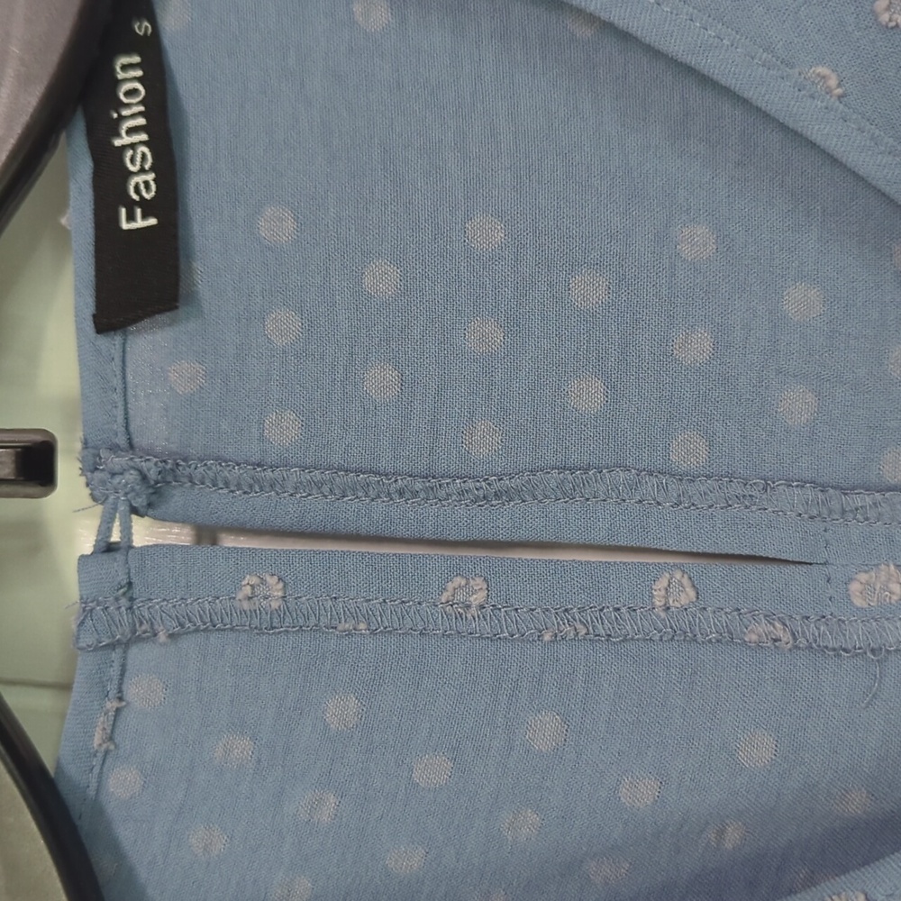 Blue Long-Sleeve Ruffle Blouse - Picture 5 of 6